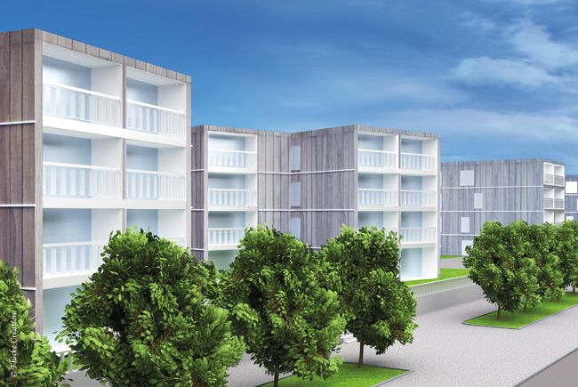 Architecture - Modélisation 3D d'un ensemble d'immeubles destinée à la réalisation d'un panneau publicitaire de chantier