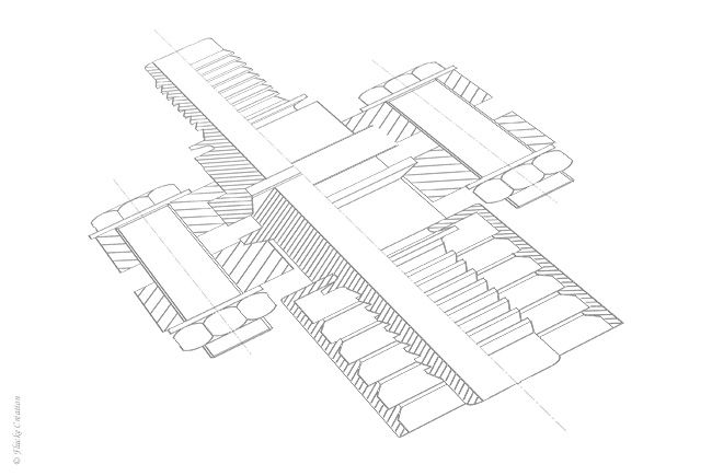 Illustration - Réalisation d'une coupe en dessin technique vectorielle d'un pièce de raccord hydraulique