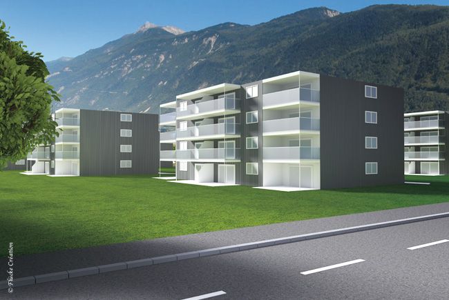 Architecture - Modélisation 3D d'un ensemble d'immeubles destinée à la réalisation d'un panneau publicitaire de chantier